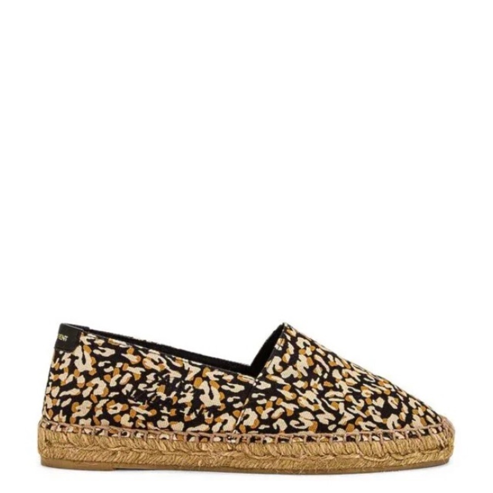 NWT Saint Laurent Signature Canvas Logo Leopard Raffia-Sole Espadrille Size 39